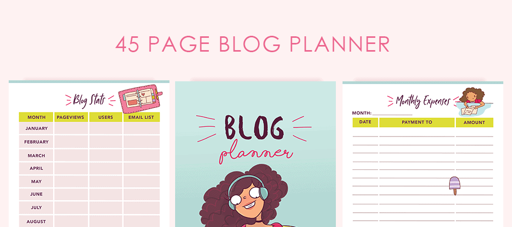 This free printable blog planner is not only super cute with little girl and cat stickers but is also super functional! Stay super organised and keep track of all your blogging goals by downloading this 12 page blog planner! #blogplanner #plannerlife #planner #girlboss #free #freeprintable #blogging