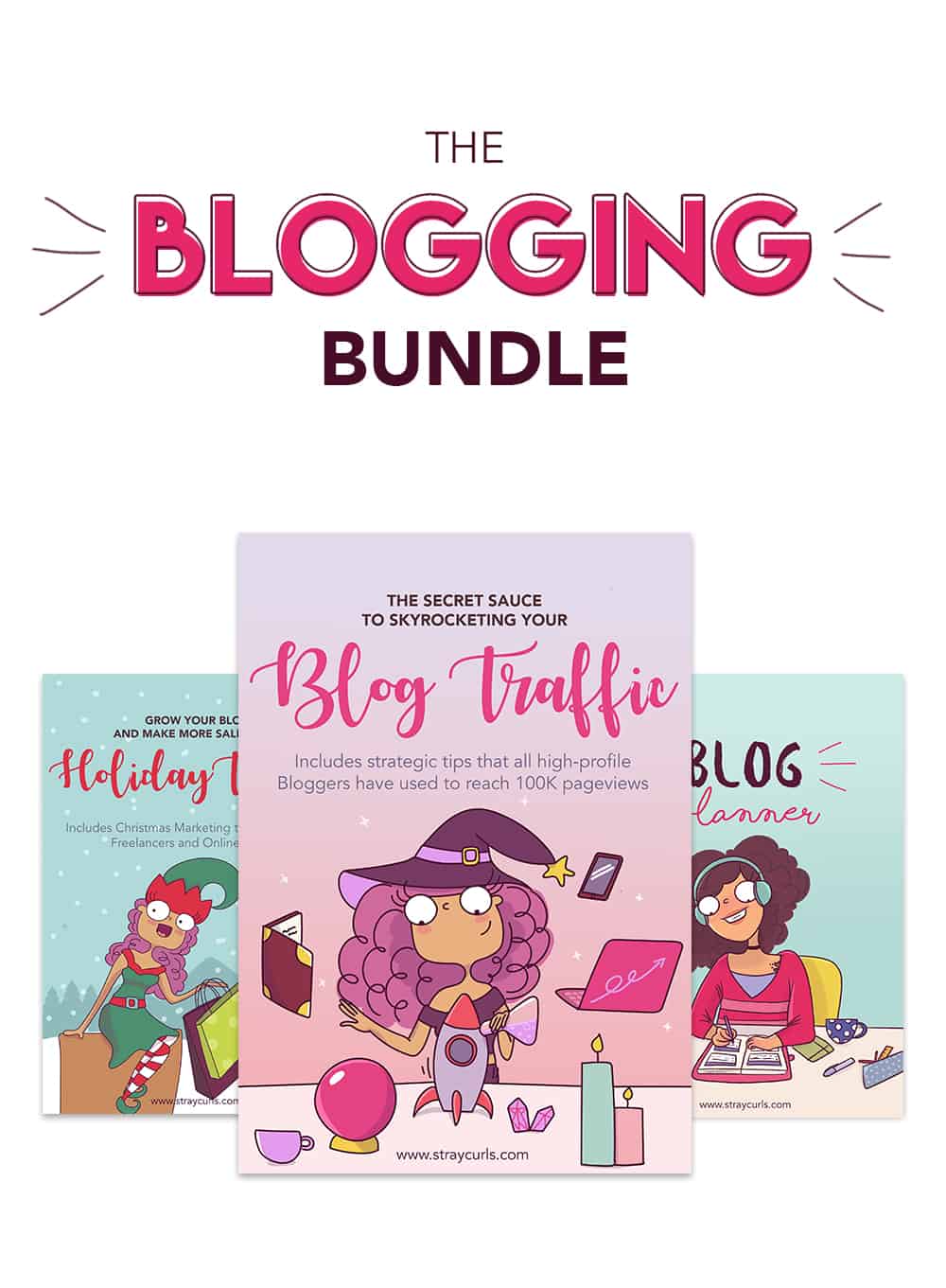 The Blogging Bundle contains the blog traffic eBook, the Holiday Traffic eBook and the Blog Planner!