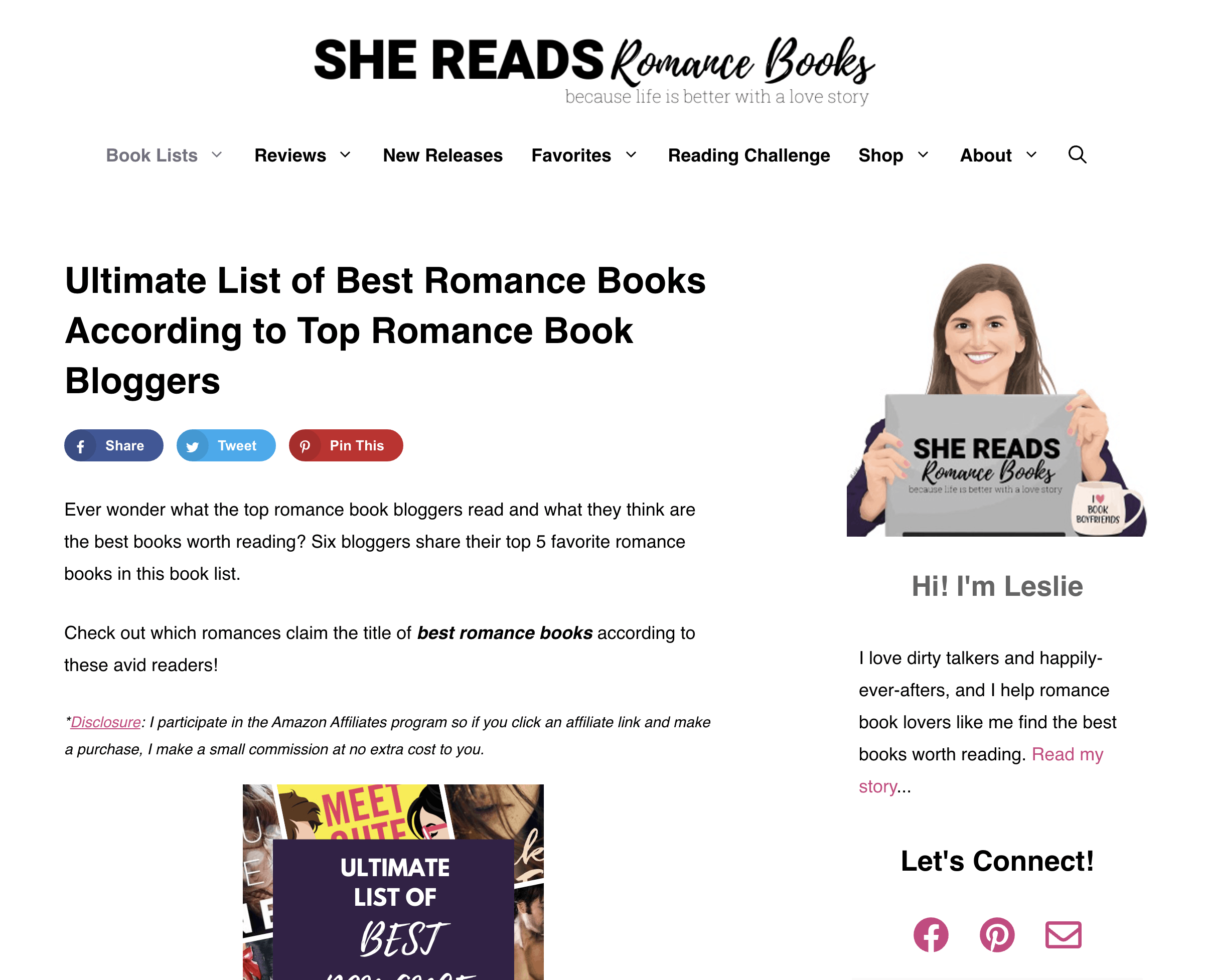 She reads romance books is a book blog that does really well. 