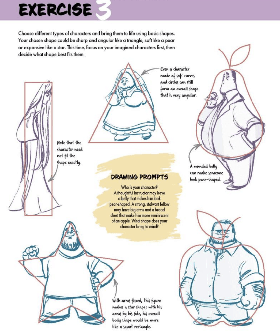She teaches you to draw characters from shapes. 
