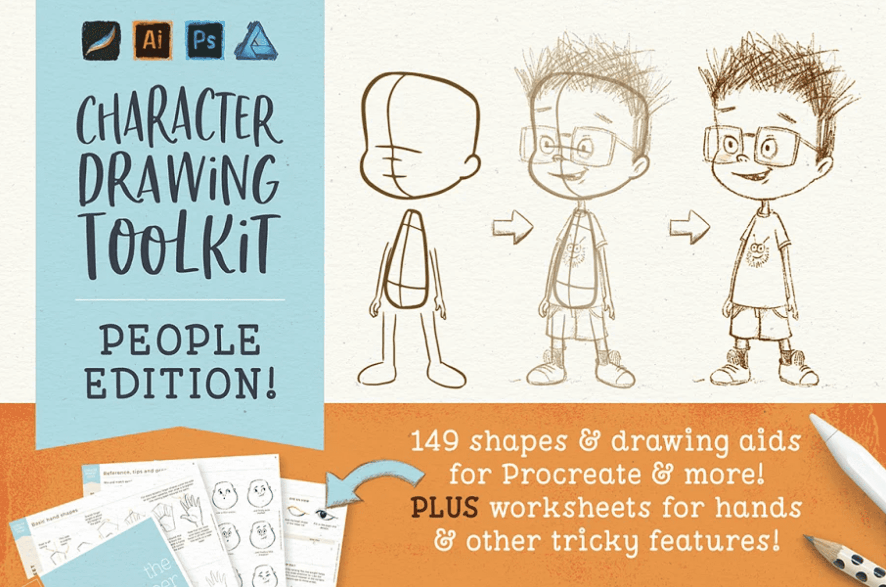 Get a character toolkit to help you draw with procreate and create beautiful characters. 