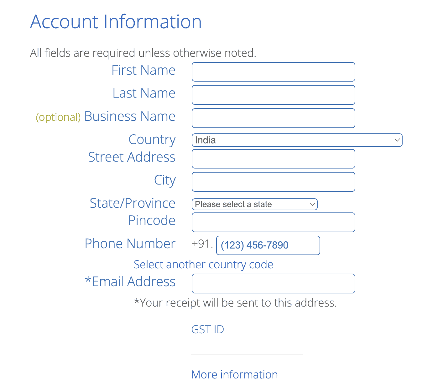 Enter your Account information